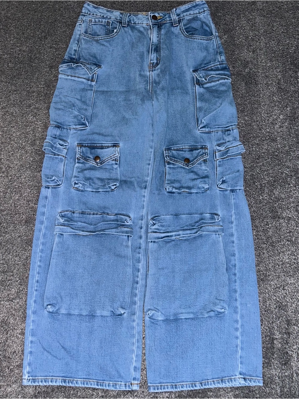 Encore Jeans Light Blue Cargo Pocket Straight Maxi Skirt